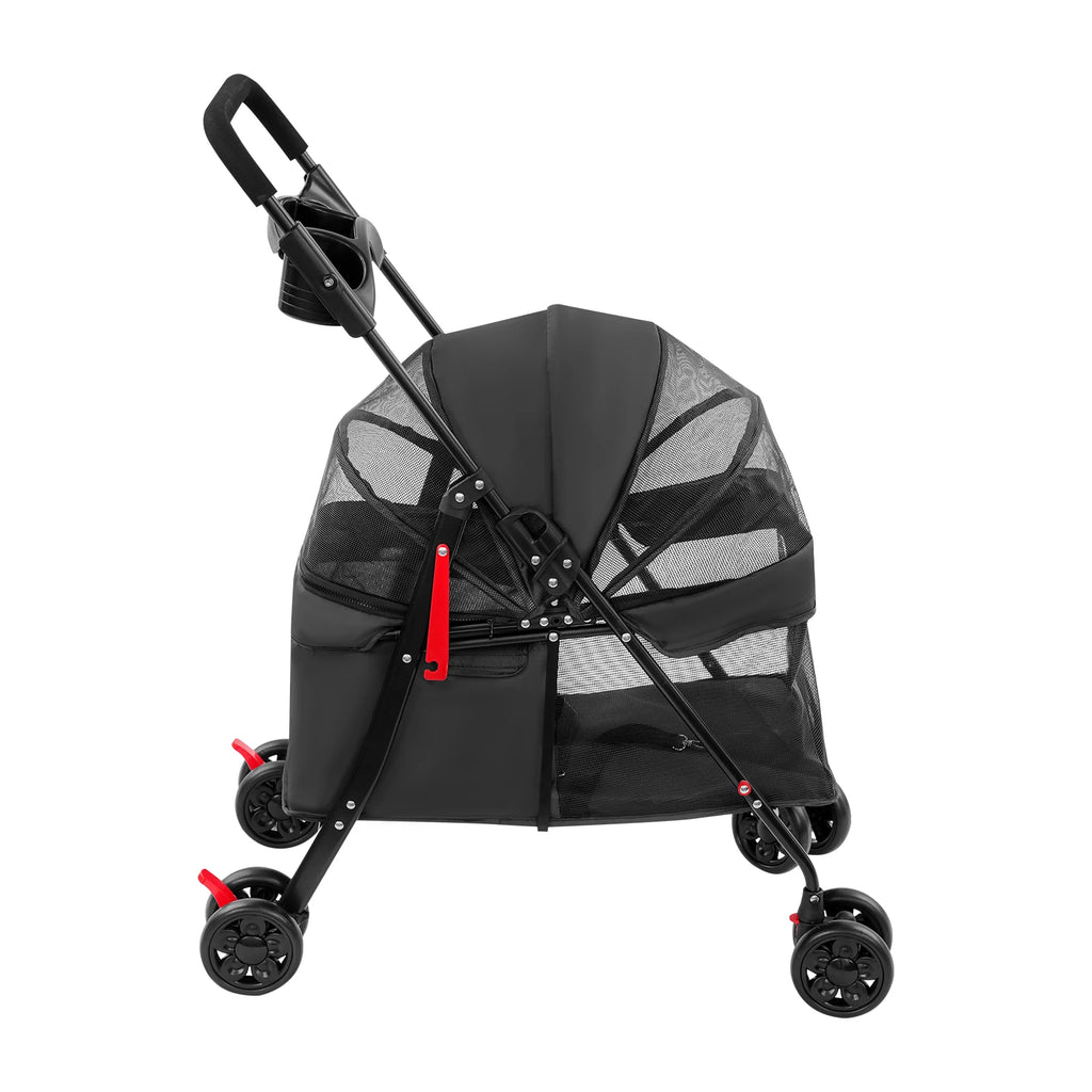 For Small To Medium Dogs and Cats Black Foldable Pet Travel Cart with Water Cup Holder, Ergonomic Foam Handle 69*49*97cm