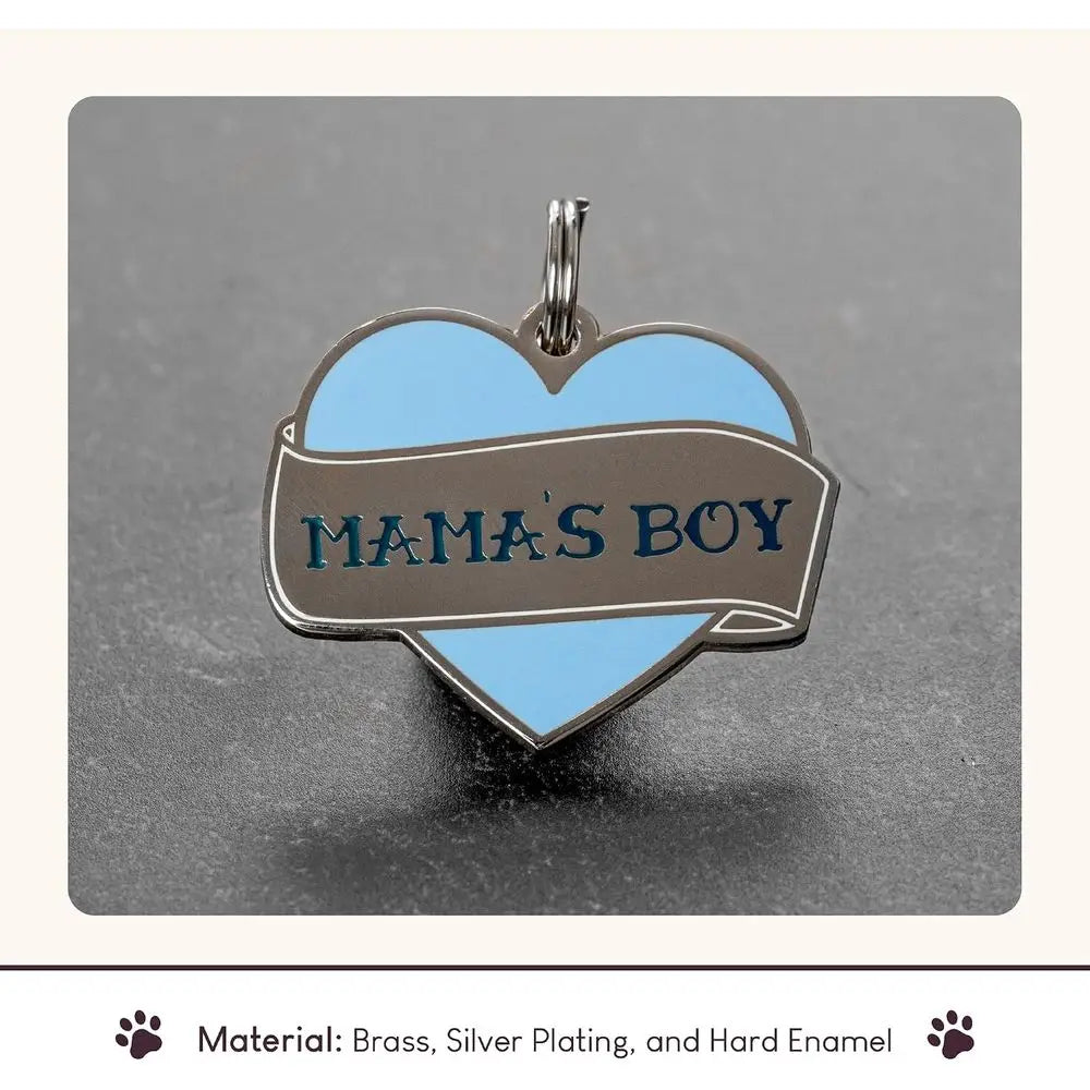 Personalized 'Mama's Boy' Pet ID Tag - Custom Engraved Dog Tags or Pets - Durable Brass, Silver Plating, ree Engraving or Dog's