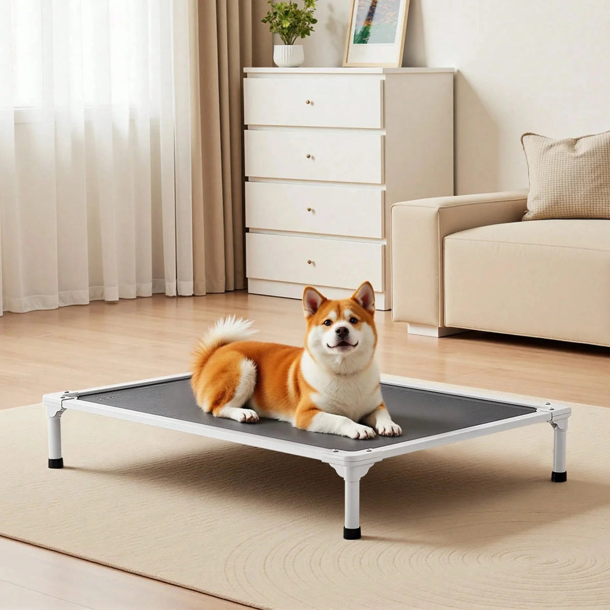 Lounge Pet Bed, Foldable Bunk Dog Bed With 600D Oxford Cloth And Dutch Velvet, Portable Raised Cot With Wheels, Side Storage Ba