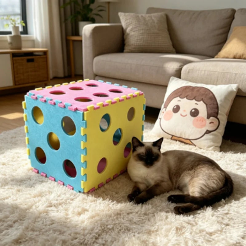 Dice-Shaped Cat House Four-Season Universal Double Layer with Upper And Lower Layer Felt Tunnel Maze Cat Nest Semi-Closed Hole Drill Style