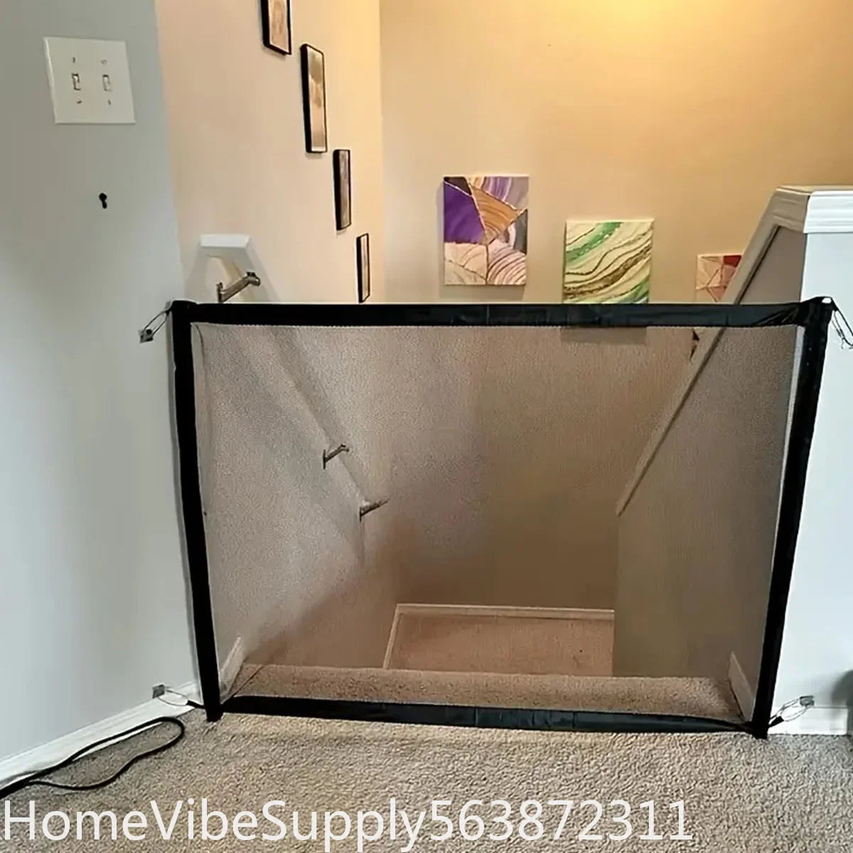 Foldable Breathable Mesh Dog Barrier Fence With 6 Hooks Pet Isolation Net Stair Safety Gate Dog Playpen Supply