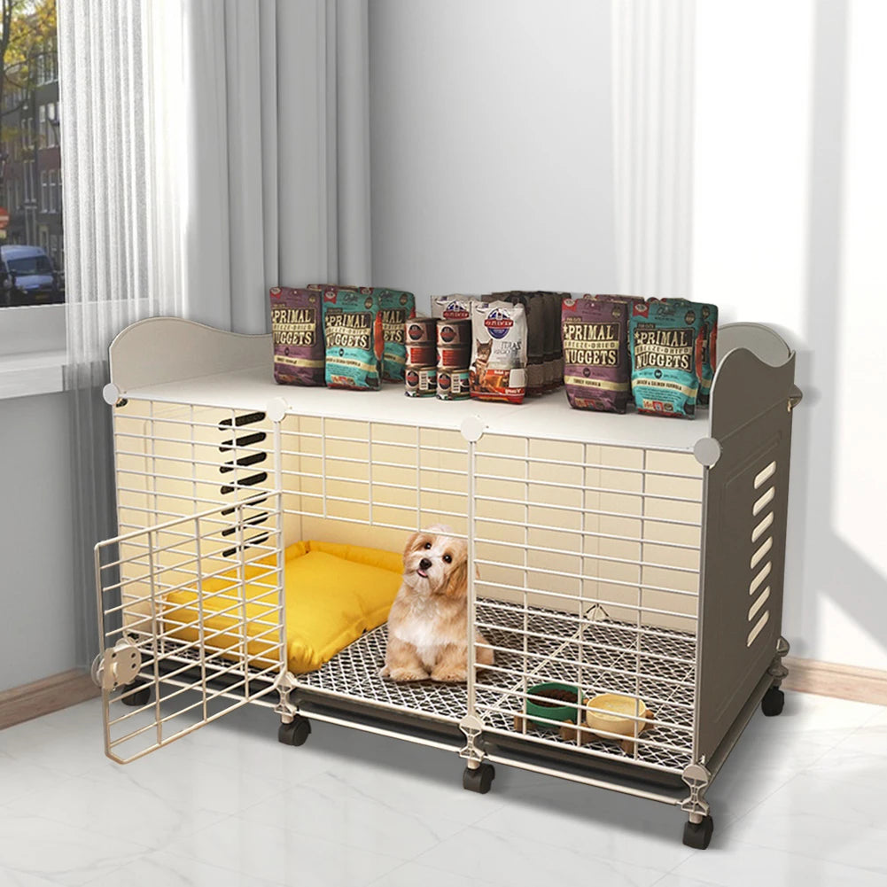 Dog Cage Crate with Wheels & Tray Indoor Dog House Wired Cage Crate Dog Kennels Wire Dogs Kennel for Large/Medium Dog