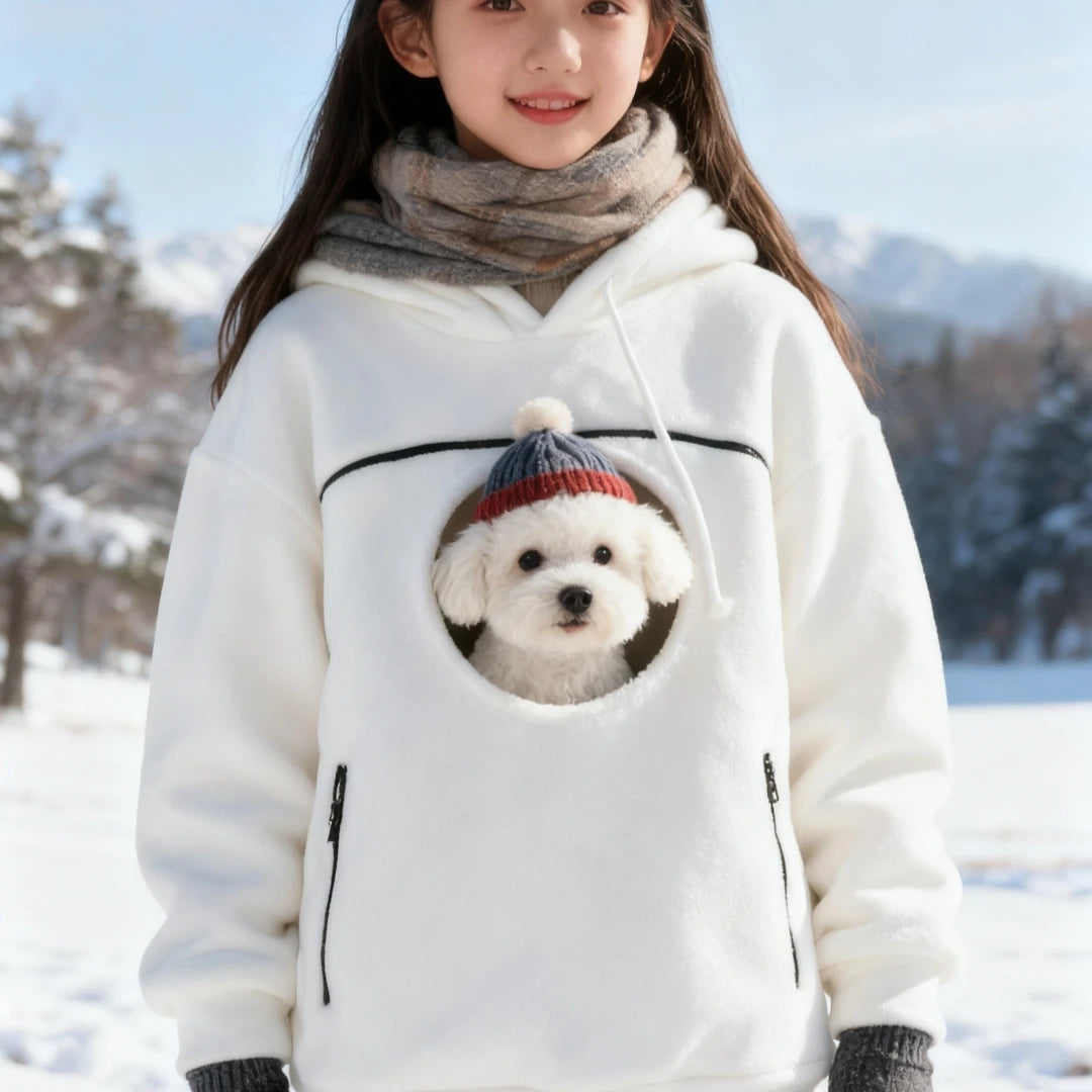 Handmade Emerald Bouclé Pet Hoodie Carrier – Soft Dog & Cat Pullover with Pocket, Cozy Sling or small dog