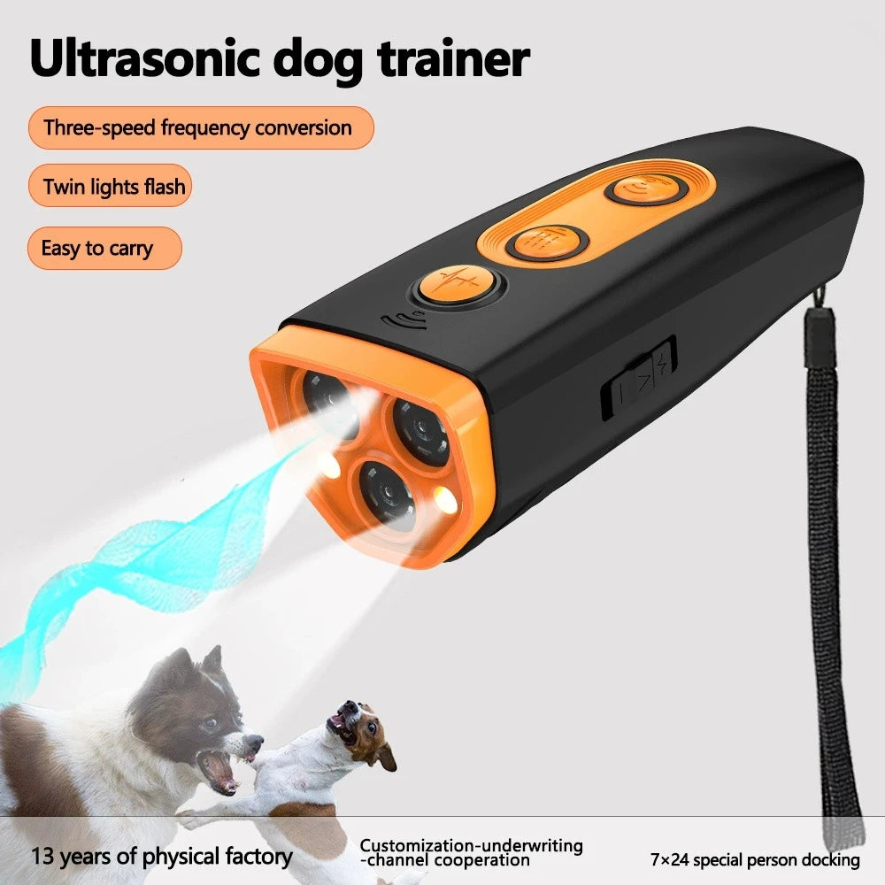 Ultrasonic DogRepeller Rechargeable Handheld Dog Trainer with Flashlight Portable Anti Bark Deterrent for Walking Outdoor Safety