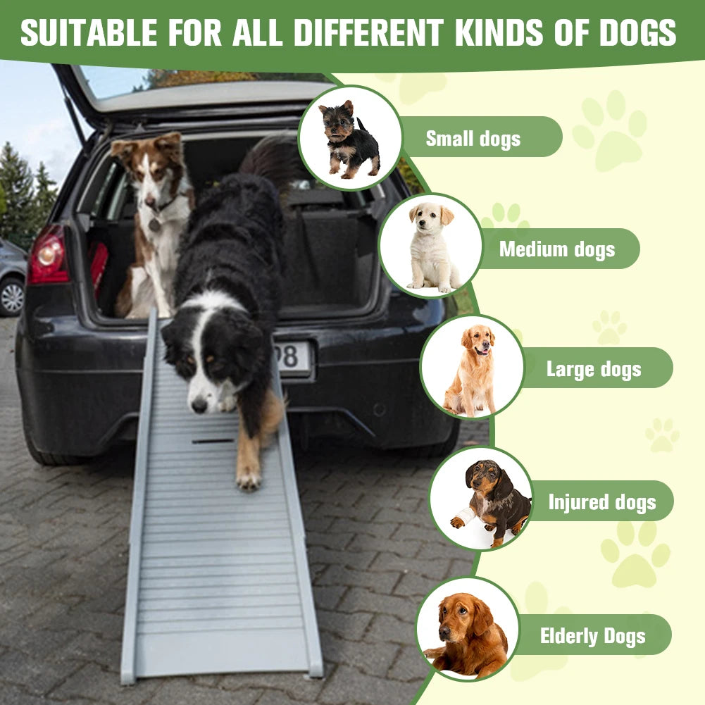 Folding Dog Ramp Non-Slip Rug Surface Portable Pet Stair Ramp 59x15.8 Inch Long Dog Ramps for Medium & Large Dogs Get Into A Car