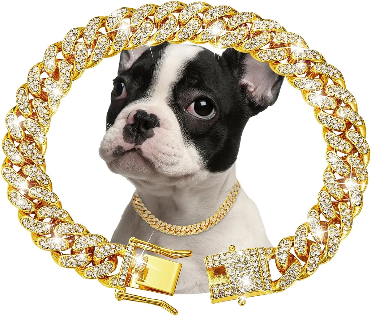 Luxury Gold Metal Dog Chain Collar Bling Pet Jewelry Necklace For Small Medium Large Dogs Cats Fashion Pet Accessory