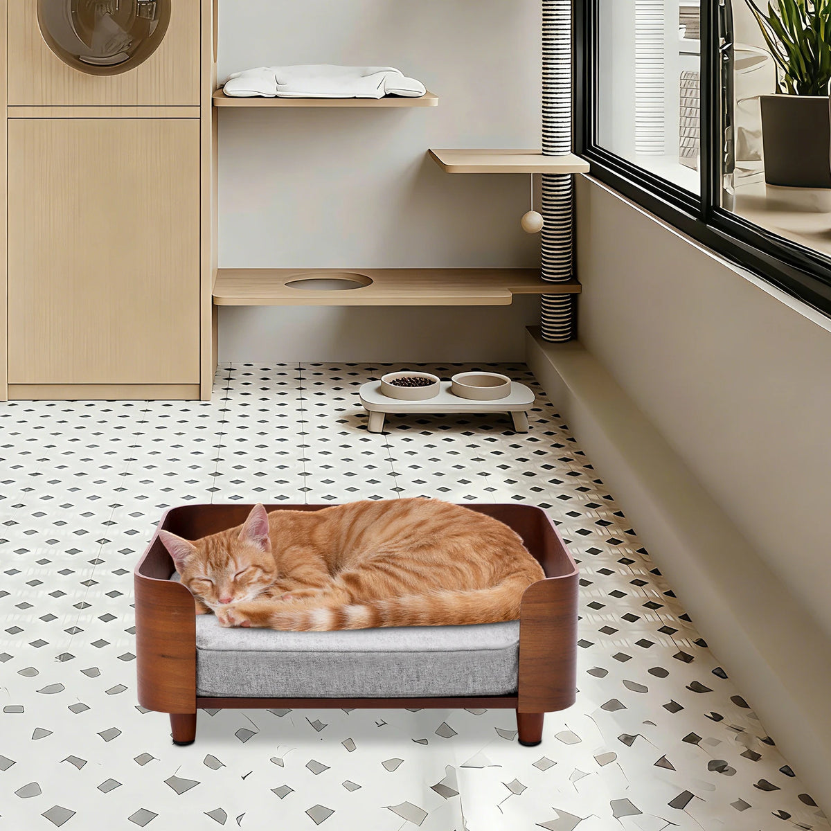 Elevated Pet Sofa Bed 22lbs, Pet Sofa with Wood Legs 1.97in Cushion, Machine Washable for Small Dogs Cats
