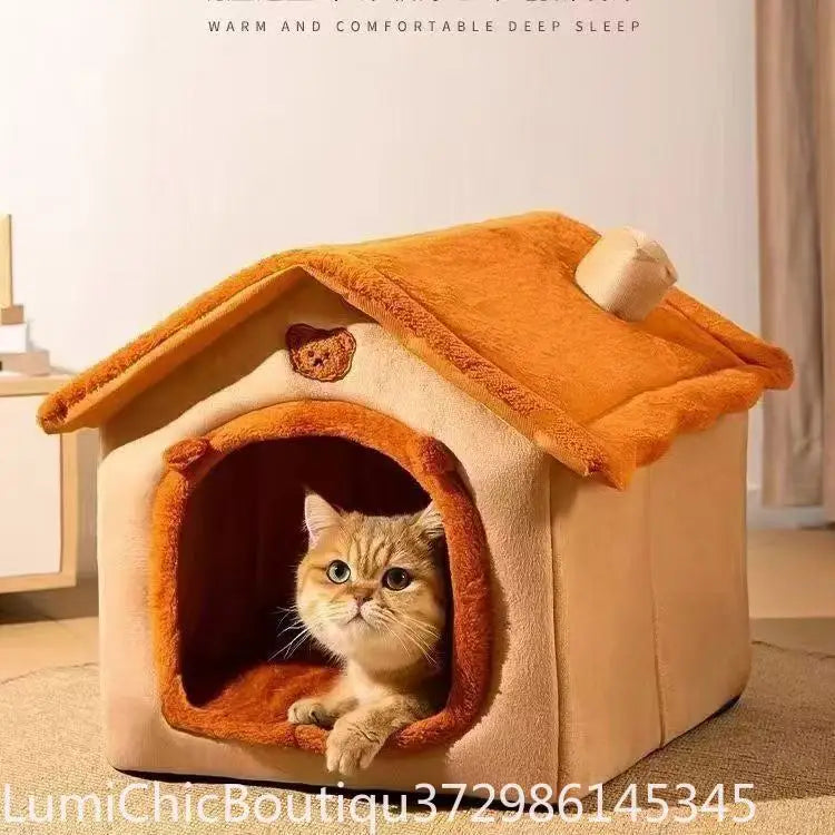 All‑Season Dog House‑Style Pet Bed Removable Washable Cave Nest Winter Warm Cozy Sleeping House For Small Dogs Teddy Indoor Cats