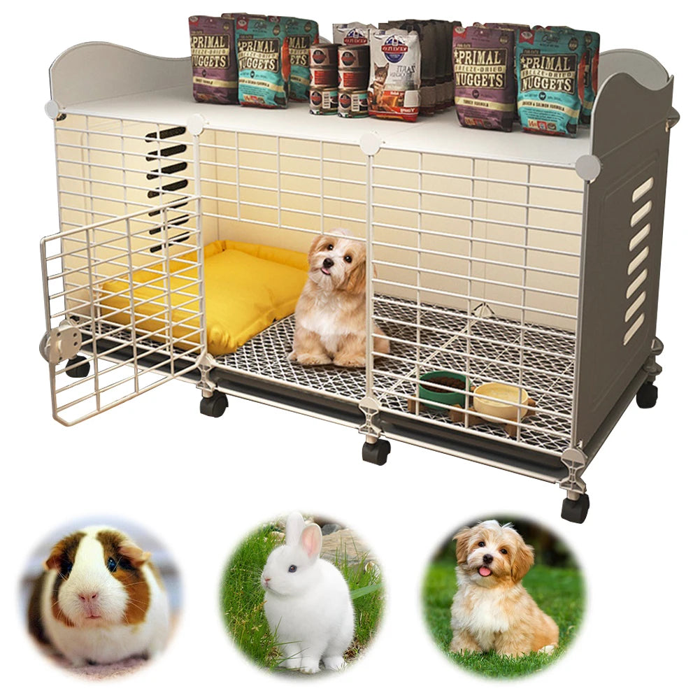Dog Cage Crate with Wheels & Tray Indoor Dog House Wired Cage Crate Dog Kennels Wire Dogs Kennel for Large/Medium Dog