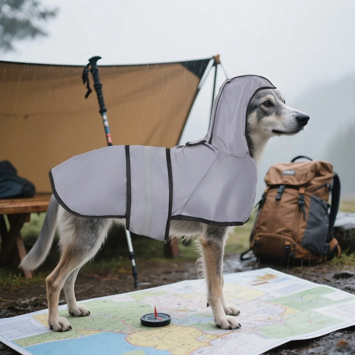 Dog Raincoat for Rainy Season Gery Color And  Multiple Sizes Available Includes Hood
