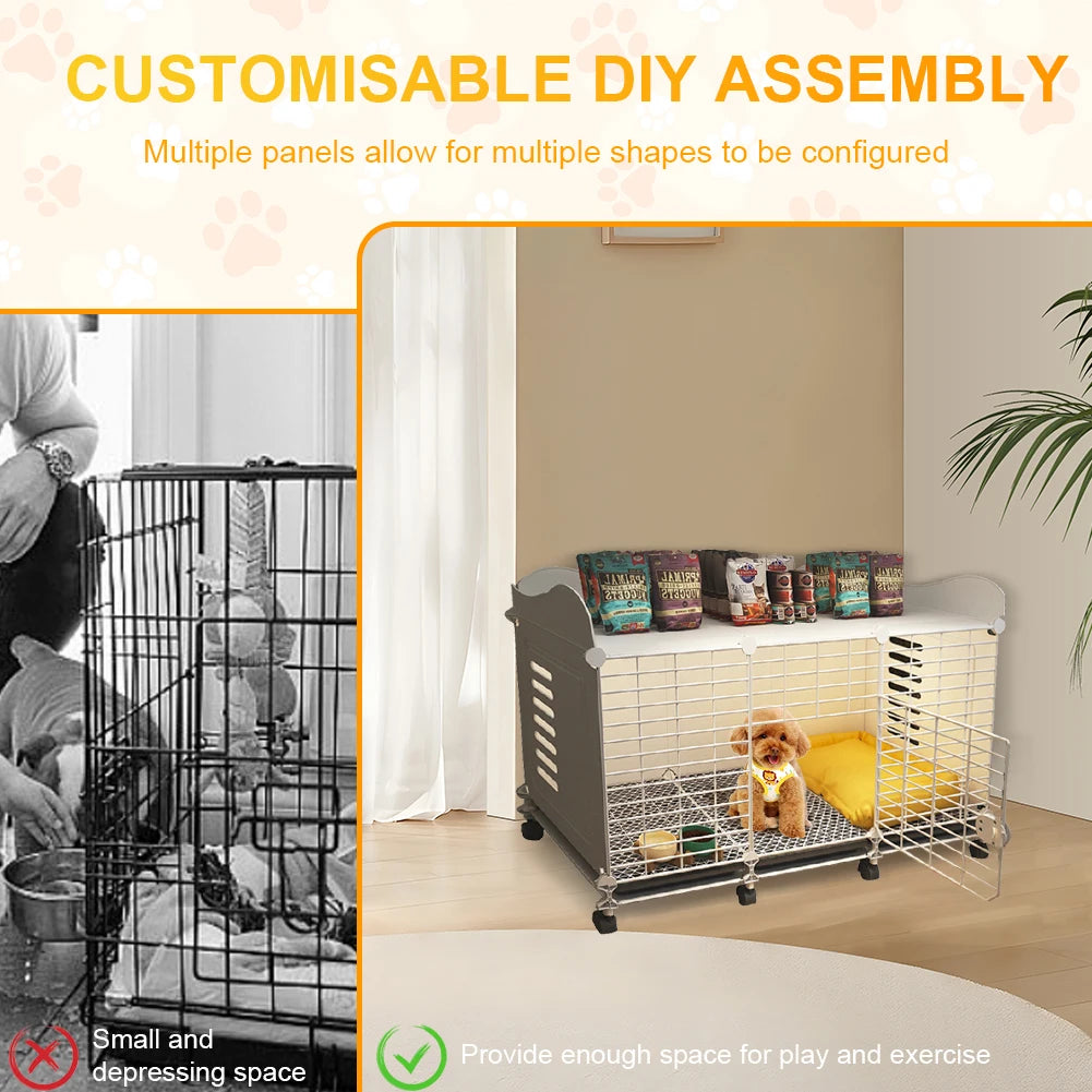 Dog Cage Crate with Wheels & Tray Indoor Dog House Wired Cage Crate Dog Kennels Wire Dogs Kennel for Large/Medium Dog