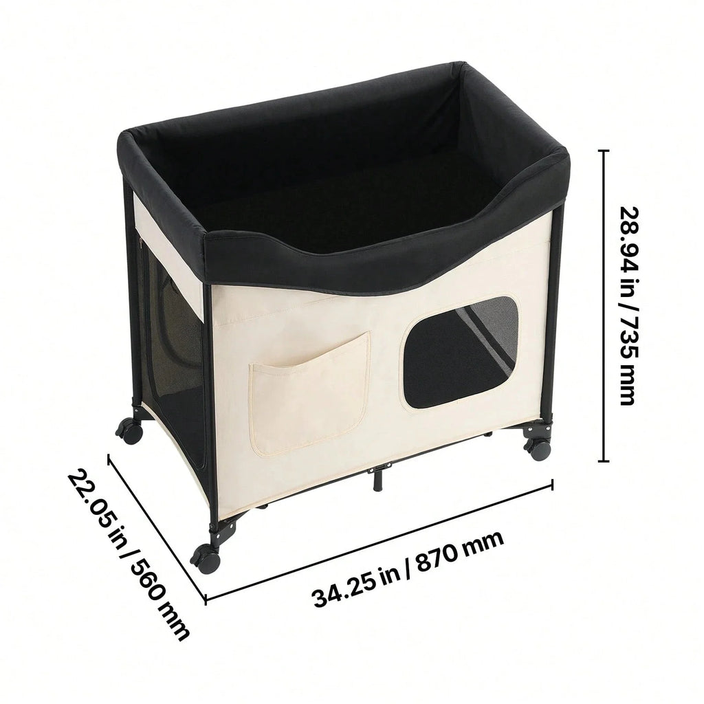 Lounge Pet Bed, Foldable Bunk Dog Bed With 600D Oxford Cloth And Dutch Velvet, Portable Raised Cot With Wheels, Side Storage Ba