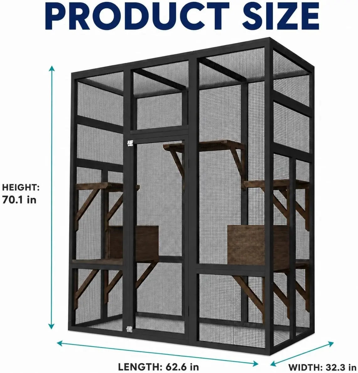 Walk-in Catio Outdoor Cat Enclosure, Large Cat House with UV-Resistant Roof, Large Wooden Cat House with Multi Wooden Platforms & 2 Napping Houses for Indoor Outdoor, 178x160x82cm