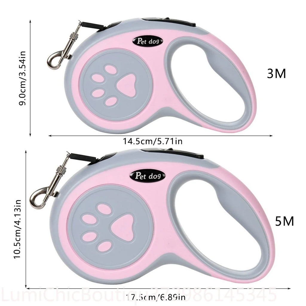 3M 5M Strong Retractable Nylon Dog Leash Paw‑Style Pet Lead For Small Medium Large Dogs Yorkies Puppy Outdoor Walking Supplies