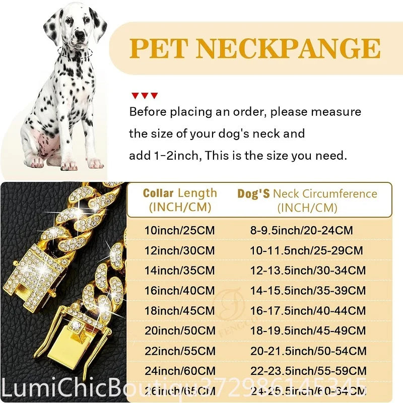 Luxury Gold Metal Dog Chain Collar Bling Pet Jewelry Necklace For Small Medium Large Dogs Cats Fashion Pet Accessory
